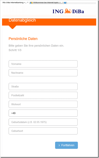 Nachdem man nun seine Zugangsdaten den Cyberkriminellen überlassen hat, greifen diese nun auch noch persönliche Daten wie den vollständigen Namen, die Adressen, die Telefonnummer sowie das Geburtsdatum und den Geburtsort ab.