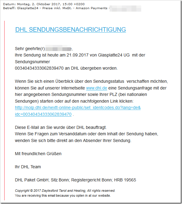 DHL SENDUNGSBENACHRICHTIGUNG DHL SENDUNGSBENACHRICHTIGUNG