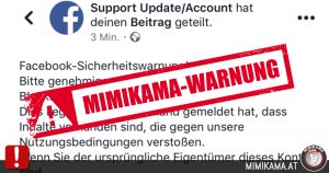 Vorsicht vor Nachrichten der Facebookseite “Support Update/Account”