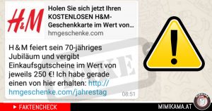 Kein Ende in Sicht: Der “H&M” Gutschein via WhatsApp! ⚠️