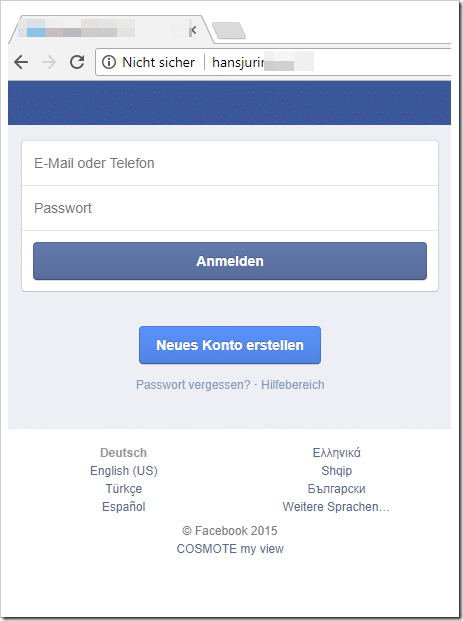 Gefälschte Facebook-Login Seite