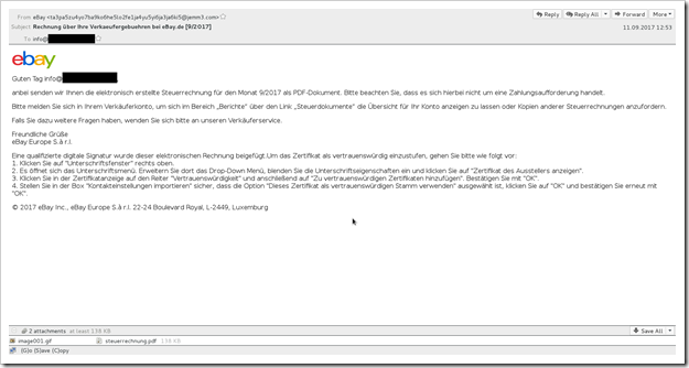 Beispiel einer aktuellen Phishing-Mail mit eBay als Absender