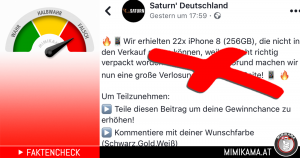 Da waren sie wieder: Fake-Gewinnspiel Saturn' Deutschland
