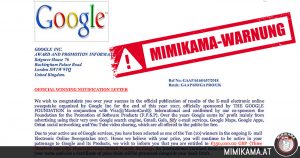 Gefälschter Google Notification Winning Letter in Umlauf