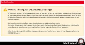 Bank-Austria: WARNUNG – Phishing Mails und gefälschte Android-App!