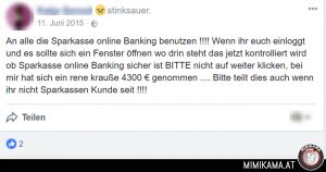 Facebook: “An alle die Sparkasse online Banking benutzen!”