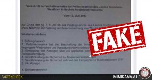 Gefälschtes Schriftstück zur Verhaltensweise der Polizei des Landes NRW auf Facebook