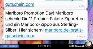 WhatsApp: Warnung vor “Marlboro Promotion Day”-Nachricht
