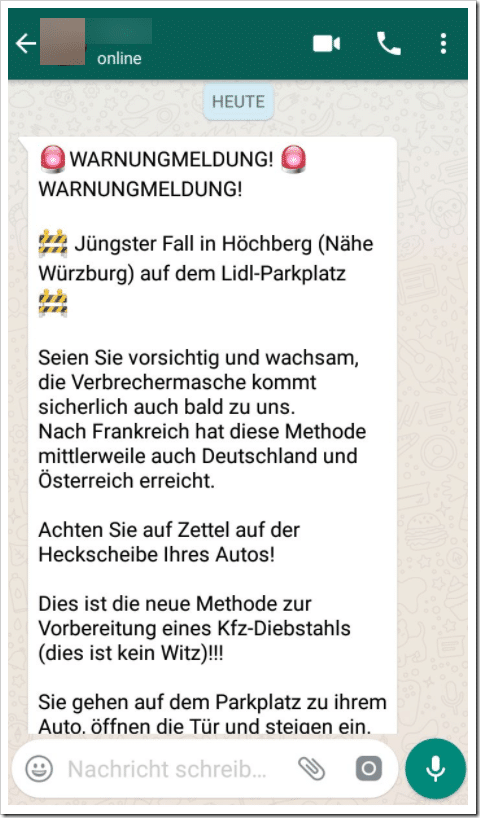 Seien Sie vorsichtig und wachsam, die Verbrechermasche kommt sicherlich auch bald zu uns.