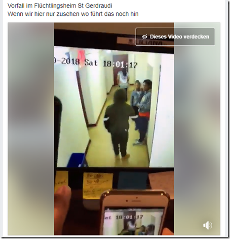 Facebook-Screenshot zu einem angeblichen Vorfall in einem Flüchtlingsheim in St. Gertraudi