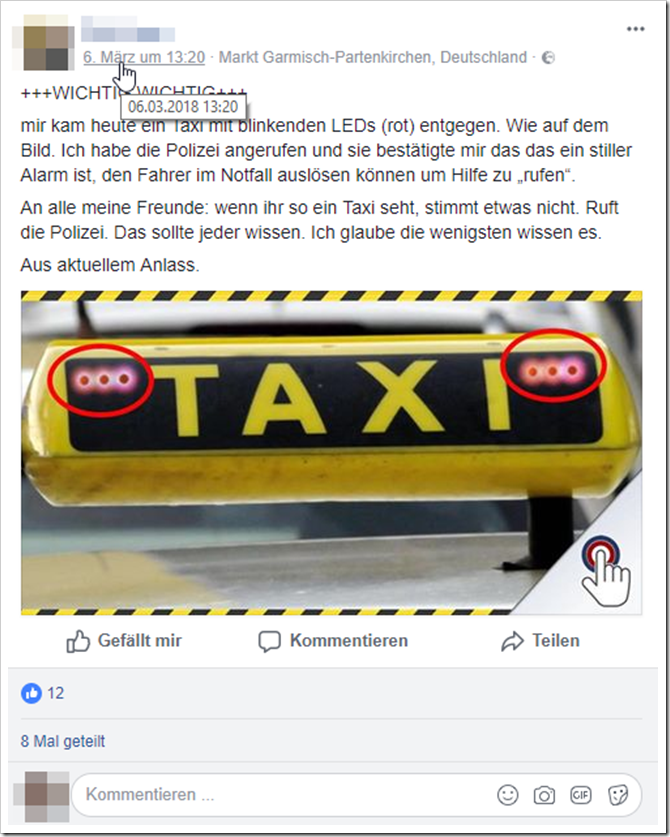 Taxis mit rot blinkenden LEDs