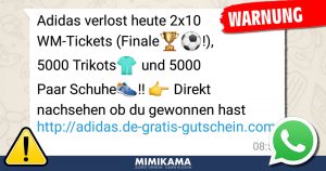 Fiese WhatsApp-Falle zur WM2018 (Adidas verschenkt….)