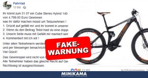 Fake-Gewinnspiel von „Fahrrad“