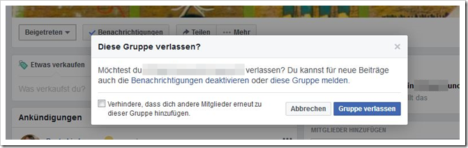 Auswahlmöglichkeit um eine neue Einladung zu verhindern. / Screenshot by mimikama.org