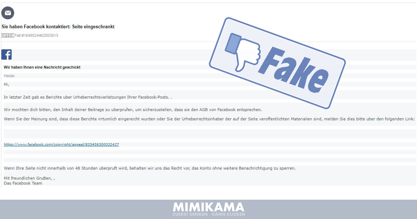 Vorsicht: Facebook verschickt keine Emails gegen Urheberrechtsverstoß