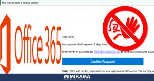 Phishing-Mail fragt nach Passwort für Office 365
