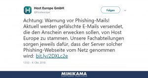 Host Europe warnt vor Phishing-Versuch!