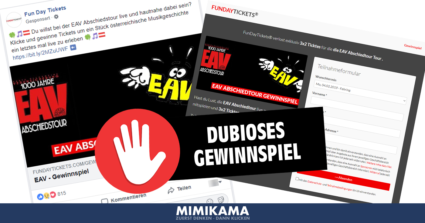 Facebook-Werbung: Vorsicht, Fake EAV Gewinnspiel!