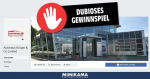 Fake-Gewinnspiel von „Autohaus Krüger & Co Limited“