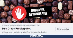 Dubioses Gewinnspiel von „Nougatcreme-Probierpaket.de“