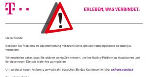 Phishing-Mail vom „Telekom Sicherheitsteam“: „2019 Telekom Upgrade erforderlich“