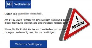 Phishing-Mail von 1&1: „Löschung unbenutzter Konten“