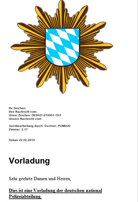 Gefälschte Vorladung / Quelle: Bayerische Polizei
