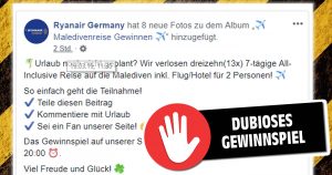 Fake-Gewinnspiel: Ryanair Germany verlost wieder eine Traumreise!
