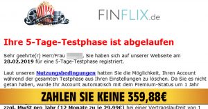 Zahlungsaufforderungen von „Finflix“ – Nicht zahlen!