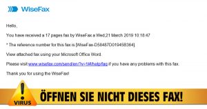 Gefälsche Mail von WiseFax: Achtung, Trojaner!