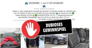 Facebook: And again you can win a VW Sharan. Not! 