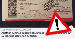 Fake-Gewinnspiel „Austrian Airline“ verspricht Flugtickets