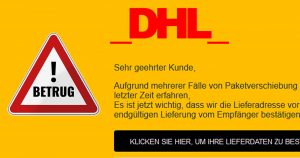 Phishing-Email von „_DHL_“ will Lieferdaten bestätigt haben