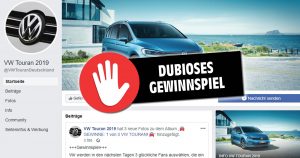 Fake-Gewinnspiel: Keine VW Touran zu gewinnen!