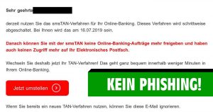Kein Fake: Mail der Sparkasse über Einstellung des smsTAN-Verfahrens