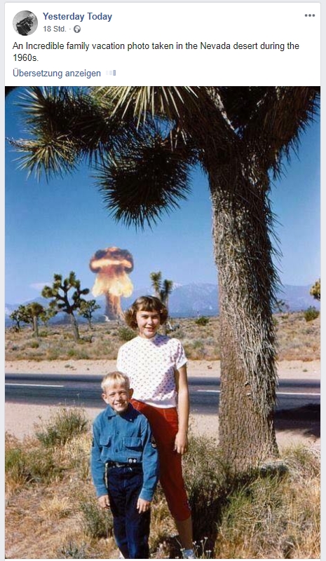 Screenshot: Facebook / mimikama "An Incredible family vacation photo taken in the Nevada desert during the 1960s."