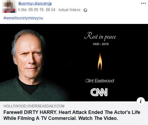 Clickbait-Beiträge auf Facebook: Clint Eastwood ist NICHT tot!