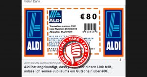 Aldi verschenkt keine 80 Euro-Gutscheine auf Facebook!