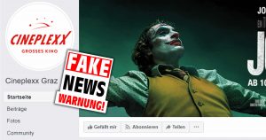 Gefälsche Seite „Cineplexx Graz“ auf Facebook: Es gibt nichts zu gewinnen!