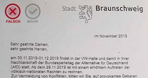 Braunschweig und der Bundesparteitag der AfD: Brief ist ein Fake!