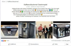 Kaffeevollautomat Fake-Gewinnspiel