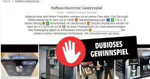 Kaffeevollautomat auf Facebook gewinnen: Vorsicht vor Gewinnspiel