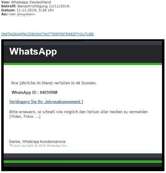 Die falsche Mail von WhatsApp