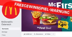 Gefälschtes McDonald’s-Gewinnspiel auf Facebook