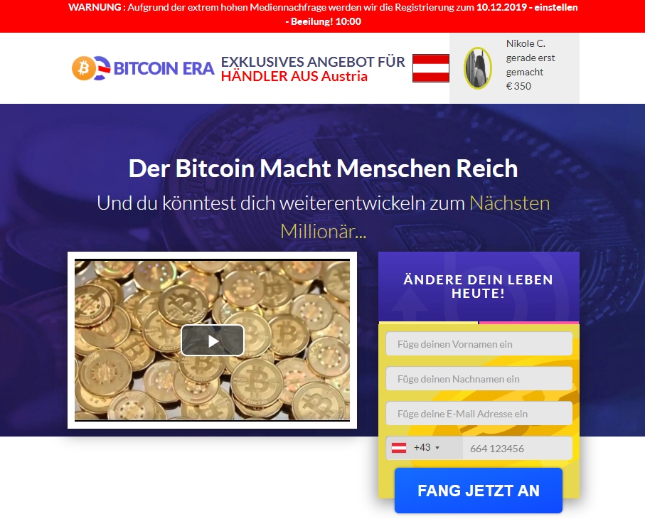 Screenshot der dubiosen Bitcoin-Webseite