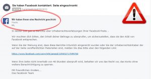 Facebook Phishing: „Sie wurden fur urheberrechtliche Inhalte gemeldet“