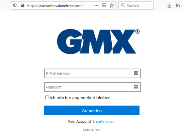 Screenshot: Watchlist Internet, der gefälschte GMX-Login