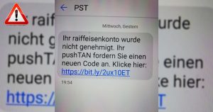 Fraudulent SMS from PST “Your Raiffeisen account has not been approved.”