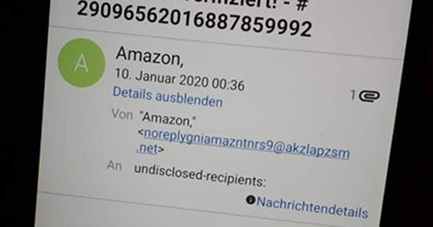 Amazon-Phishing: "[IHRE QUITTUNG] - ! erfolgreich verifiziert!"