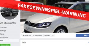 Und wieder verlost eine gefälschte VW Sharan-Seite auf Facebook